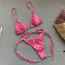 Load image into Gallery viewer, Britney Pink Snakeskin String Bikini - neon bunnies