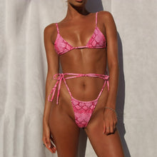 Load image into Gallery viewer, Britney Pink Snakeskin String Bikini - neon bunnies