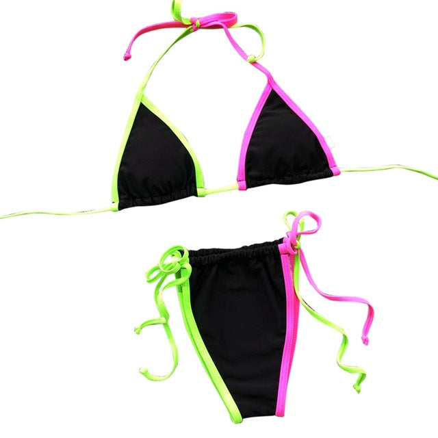 I Want Candy Neon String Bikini - neon bunnies