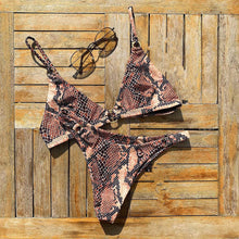 Load image into Gallery viewer, Coffee Snakeskin Bikini - neon bunnies
