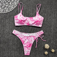 Load image into Gallery viewer, Pink Tie Dye Cheeky Bikini - neon bunnies