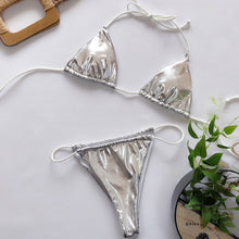 Load image into Gallery viewer, Center Stage Metallic String Bikini - neon bunnies