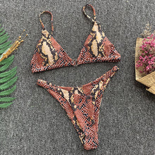 Load image into Gallery viewer, Coffee Snakeskin Bikini - neon bunnies